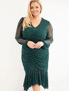 Dámske šaty vo veľkosti Plus Size s prímesou viskózy, so záhybmi, zelené