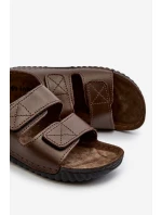 Wygodne Klapki Męskie Z Paskami Na Rzepy Inblu FM00001U Ciemnobrązowe