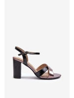 Eko Skórzane Sandały Na Obcasie Słupku Czarne Abilica