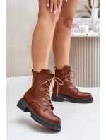 Ocieplane Botki Workery Na Zamek Brązowe Leairae