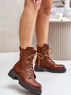 Ocieplane Botki Workery Na Zamek Brązowe Leairae