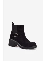 Botki Damskie Na Klocku Z Klamrą Czarne Nymera