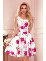 Rozšírené dámske šaty so vzorom ruží as výstrihom v tvare srdca 114-16