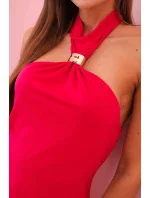 Dámske šaty bez ramienok s potlačou a fuchsiovou viazankou