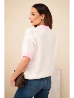 Dámsky sveter s krátkym rukávom a kontrastným lemovaním béžovej farby