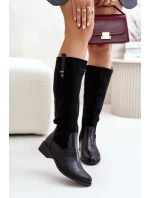 Damskie Ocieplane Kozaki Przed Kolano Na Zamek Czarne Ivasira