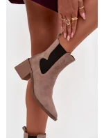 Skórzane Zamszowe Botki Damskie Na Słupku Ocieplane Artiker 57C0045 Beżowe