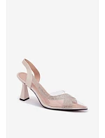 Priehľadné sandále na podpätku s kamienkami Vinceza 62282 light beige Priehľadné sandále na podpätku s kamienkami Vinceza 62282 light beige