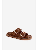 Dámské pantofle z imitace semiše s zlatými přezkami Camel Averia