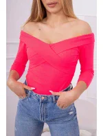 Blúzka s výstrihom do V ružová neónová