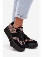 Zamszowe Ocieplane Sneakersy Damskie Na Masywnej Platformie Vinceza 66841 Panterka Czarne