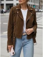 Dámska semišová bunda so strapcami hnedá FashionStreet TY5582
