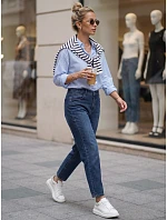 Dámske džínsy Mom Fit s elastickým pásom, modré, FashionStreet UY3102 Dámske džínsy Mom Fit s elastickým pásom, modré, FashionStreet UY3102