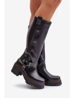 Skórzane Kozaki Damskie Przed Kolano Lewski 3432 Czarne