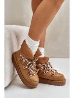 Zamszowe Śniegowce Damskie Z Grubym Sznurowaniem D.Franklin DFSH375003 Brązowe