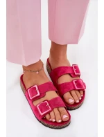 Klapki Damskie Z Klamrami Na Korkowej Podeszwie Fuksja Sercele