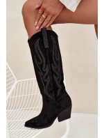 Kozaki Kowbojki Damskie Ze Zdobieniem Na Słupku Czarne Jovina