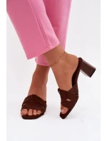 Dámské páskové sandály na podpatku Eko semišové Čokoládové Corivelle