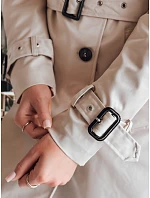 Dámsky dlhý kabát s opaskom SLIMFOTA light beige FashionStreet NY0745