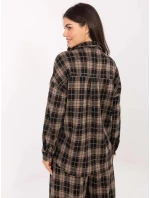 Dámska kockovaná flanelová košeľa tmavobéžová (21638)