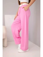 Dámske bavlnené nohavice so širokými nohavicami a opaskom candy pink