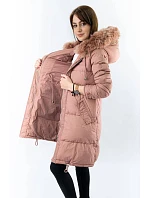 Dámska dlhá zimná bunda s kapucňou Old Pink (7752) Dámska dlhá zimná bunda s kapucňou Old Pink (7752)