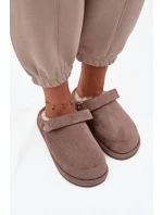 Kapcie Damskie Z Paskiem Ocieplane Futerkiem Ciemnobeżowe Rilena