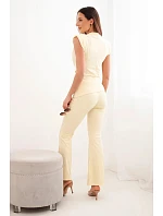 Dámska súprava s volánovou blúzkou a širokými nohavicami žltá Dámska súprava s volánovou blúzkou a širokými nohavicami žltá