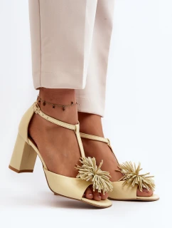 Sandały Skórzane Na Słupku Z Ozdobą Laura Messi 2758 Beżowe