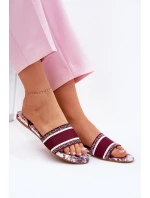 Wzorzyste Płaskie Klapki Damskie Bordowe Leysi