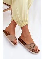 Kožené dámské nazouváky s přezkou tmavě béžové Emiline