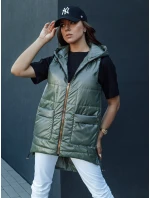 Dámska prešívaná dlhá vesta s kapucňou JESS zelená FashionStreet TY4442