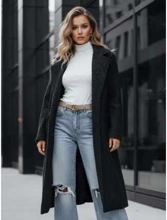 Dámsky dlhý kabát z ovčej kože čierny FashionStreet NY0754z