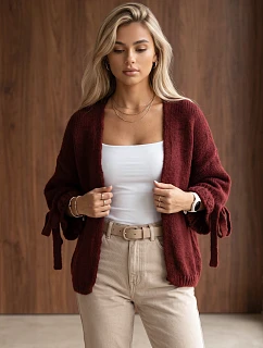 Dámsky oversize kardigán bez zapínania, vínová farba, FashionStreet MY2567