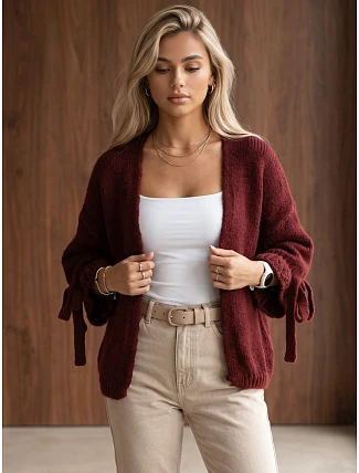 Dámsky oversize kardigán bez zapínania, vínová farba, FashionStreet MY2567 Dámsky oversize kardigán bez zapínania, vínová farba, FashionStreet MY2567