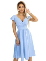 425-12 MATILDE Šaty s výstrihom a krátkymi rukávmi - MODRÉ