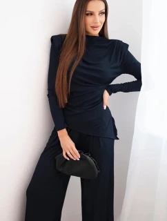 Dámsky bavlnený komplet s blúzkou a širokými nohavicami granátovej farby