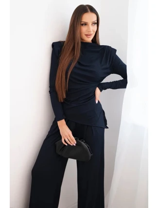 Dámsky bavlnený komplet s blúzkou a širokými nohavicami granátovej farby