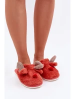 Futrzane Kapcie Damskie Z Motywem Renifera Koralowe Sennalith