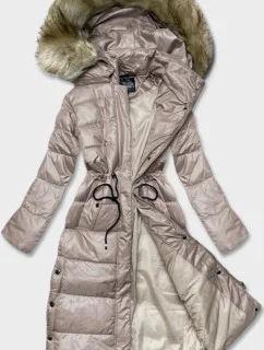 Dlhá dámska prešívaná bunda v ťavej farbe (H-201)