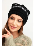Dámska zimná čiapka so vzorom a vlnou K425 black