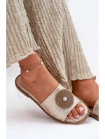 Klapki Damskie Na Płaskim Obcasie Z Ozdobą S.Barski KV51-013 Złote