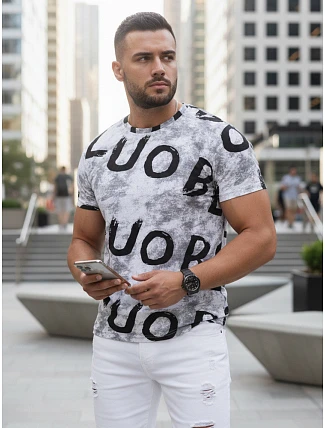 Pánske tričko s potlačou svetlo šedé FashionStreet RX5675