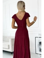411-8 CRYSTAL Trblietavé dlhé šaty s výstrihom - Bordeaux