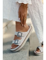 Zamszowe Klapki Damskie Z Klamrami D.Franklin DFSH405001 Beżowe