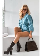 Lakierowane Botki Damskie Na Platformie I Słupkowym Obcasie Czekoladowe Calvessa