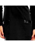 Dámske luxusné spoločenské a casual šaty zdobené doplnky z eko-kože čierne - Čierna / L - Lental Dámske luxusné spoločenské a casual šaty zdobené doplnky z eko-kože čierne - Čierna / L - Lental