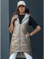 Dámska prešívaná vesta s kapucňou dlhá MERIS camel FashionStreet TY4451
