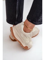 Skórzane Sneakersy Damskie Big Star OO274A315 Hi-Poly System Beżowe