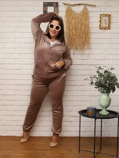 Dámske béžové tepláky plus size s kapucňou na zips (8216)